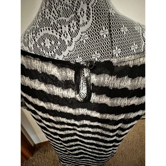 Samlin Ladies Womens Shirt Top Blouse Large Black Striped Summer See through - Picture 4 of 9